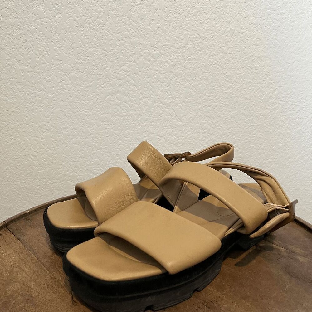 Vince Dune Tan Leather Bowie Square Toe Platform Sandals Women's Size 9.5